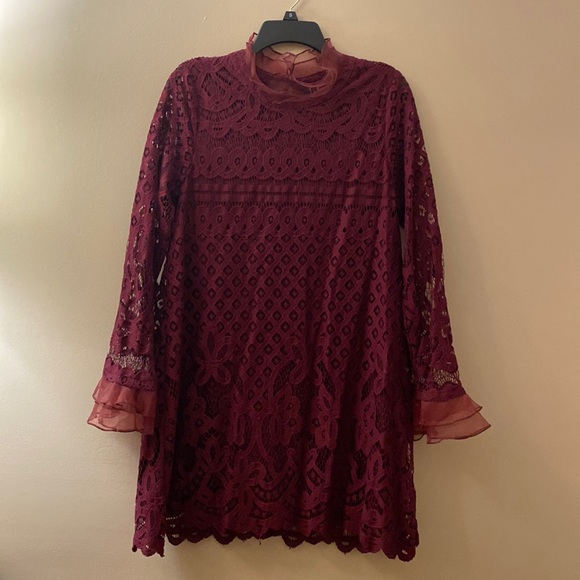 Lulu’s Maroon Lace Longsleeve Homecoming Dress - Picture 3 of 6